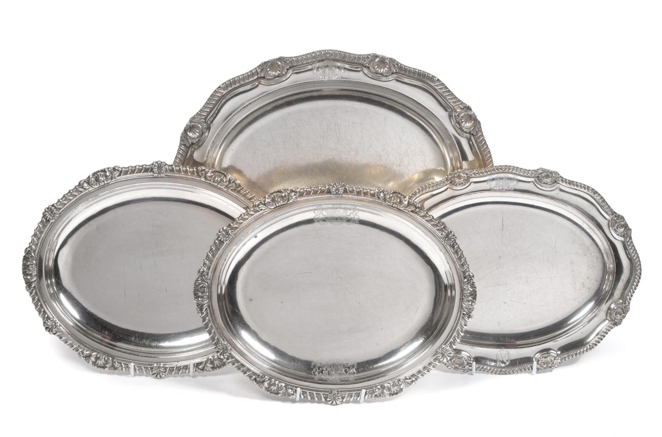 Lot 89 - Two Old Sheffield Plated Meat Plates, Matthew Boulton, oval with a gadrooned border broken with...