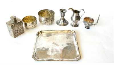 Lot 103 - A Russian Silver Salver, worn marks, square with re-entrant corners and flat chased decoration,...