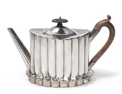 Lot 118 - A George III Silver Teapot and Stand, Robert Sharp, London 1795, both of icosagonal navette...