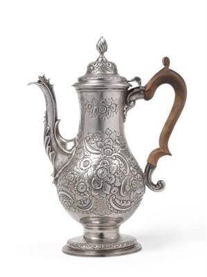 Lot 120 - A George III Silver Coffee Pot, maker's mark W[?] over another, London 1778, pyriform and...