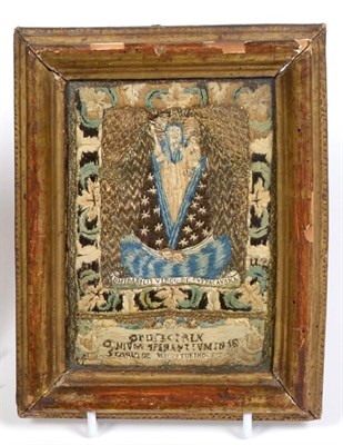 Lot 144 - A Small 17th Century Embroidered Picture, possibly Spanish, depicting Our Lady of Copacabana, using