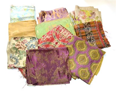 Lot 149 - Assorted 19th Century and Later Silk and Brocade Fabric Samples, including a plum and gold...