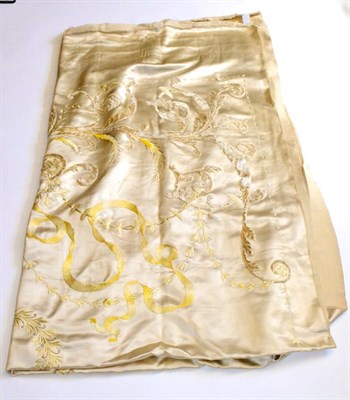 Lot 151 - A 19th Century Cream Silk Embroidered Panel worked in coloured silks, metallic thread and appliqued