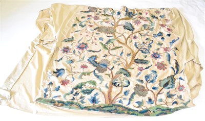 Lot 162 - A 19th Century Crewelwork Bed Cover worked in wool, depicting stylised scrolling branches and...