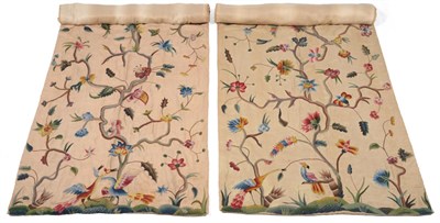 Lot 164 - Two Similar 19th Century Crewel Work Curtains on a natural ground, of floral designs with...