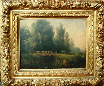 Lot 785 - Attributed to Charles Euphrasie Kuwwasseg (1838-1904) French River landscape with a drover and...