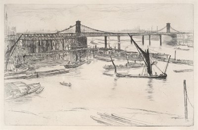 Lot 173 - James Abbot Mcneil Whistler (1834-1903)  ''Old Hungerford Bridge'' Etching, on laid paper with...