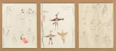 Lot 190 - Yannis Tsarouchis (1910-1989) Greek  Triptych of costume designs for 'The Birds', from Sir...