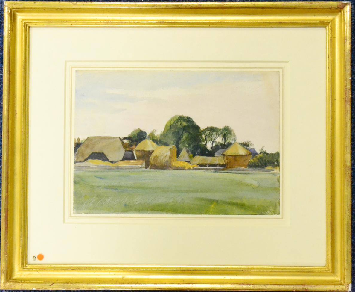 Lot 201 - George Howard, 9th Earl of Carlisle (1843-1911)  Barns and Haystacks  Pencil and watercolour...