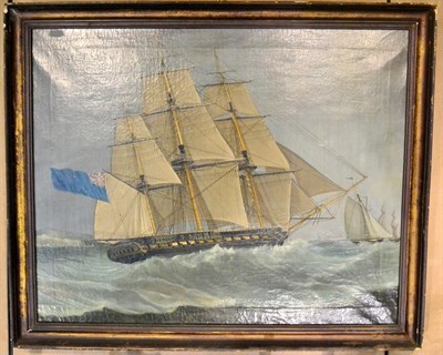 Lot 203 - British School (19th century)  A sailing ship and other vessels off the coast of Dover Oil on...