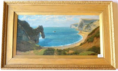 Lot 212 - William Pye (1881-1899) ''Durdle Door, West Lulworth, Dorset'' Signed and dated (18)87, signed,...