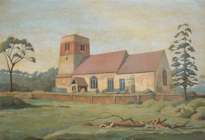 Lot 213 - Harold Steggles (1911-1971)  ''Badley Church, Suffolk'' Signed, signed and inscribed verso, oil...