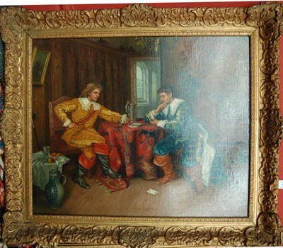 Lot 790 - Ruth Klausner (20th century) German Two cavaliers playing cards in an ornate interior Signed,...