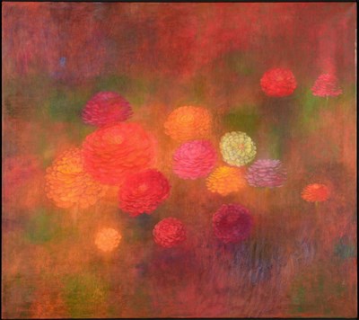 Lot 249 - Bernard Perlin (b.1918?) American  ''Zinnias'' Signed and dated 1963, signed and inscribed...