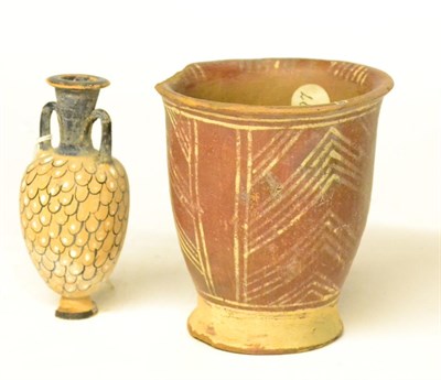 Lot 265 - A Roman Style Terracotta Scent Flask, as an amphora with scale decoration, 11cm high; and A Similar