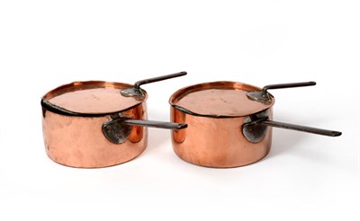 Lot 293 - Two 19th Century Copper Saucepans and Covers, stamped FWM LEEDS CASTLE, 61.5cm and 58.5cm long