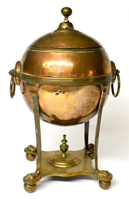 Lot 299 - A Copper Samovar and Cover, 19th century, of ovoid form with ring handles, on four reeded supports