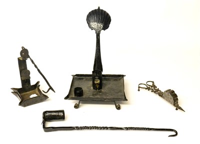 Lot 305 - A Pair of Steel Scissor Candle Snuffers, mid 18th century, with scroll handles, 18cm; A...