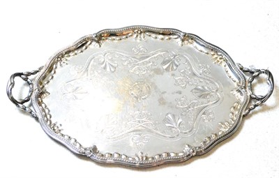 Lot 312 - A 19th Century Silver Plated Tray, of shaped oval outline with naturalistic twin loop handles,...