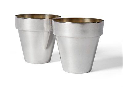 Lot 316 - A Pair of Sterling Silver Plant Pots, Tiffany & Co, 20th Century, of typical form with a gilt...