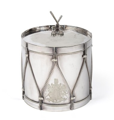 Lot 317 - A Novelty Silver Plated Biscuit Barrel, 20th Century, in the form of a military field drum,...