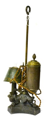 Lot 326 - A Regency Bronze Student's Lamp, with cylindrical reservoir, on a tripodium base and tricorn...