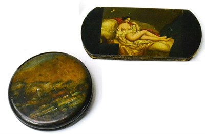 Lot 327 - A Lacquer Cigar Case, 20th century, painted with a reclining nude, the reverse inscribed...