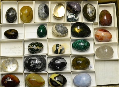 Lot 335 - A Collection of Forty-Seven Various Hardstone Specimen Eggs, including malachite, jasper,...