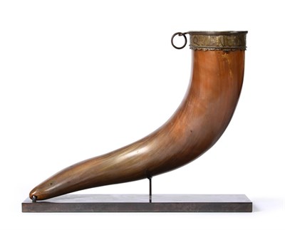 Lot 336 - A Metal Mounted Drinking Horn, in 15th century style, the collar inscribed RECOMEIF QUI NE BOIF...