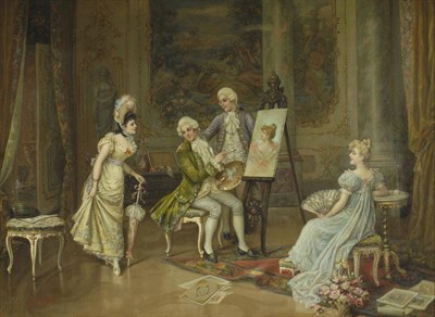 Lot 802 - E...Leuviti (19th/20th century) Interior scene, with an artist at his easel, elegantly dressed...