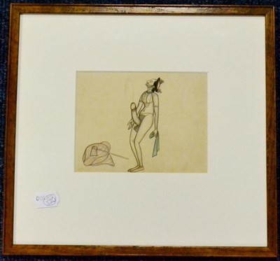 Lot 348 - Indian School Erotic study of a man Pencil and watercolour, 12.5cm by 16.5cm