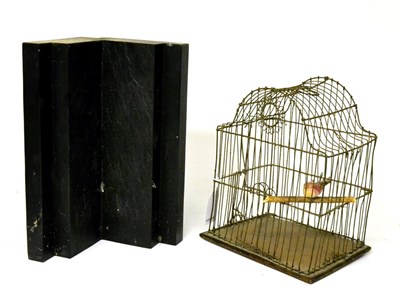 Lot 352 - A Wirework Birdcage, 28cm high; A Table Picture Easel; and An Octagonal Marble Stand (3)