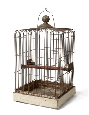 Lot 353 - A Wirework Birdcage, 19th century, of rectangular form with fluted ball finial, 76cm high