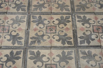 Lot 357 - Approximately Five Hundred Floor Tiles, stamped Szoke Floor Tiles, decorated with a black fleur...