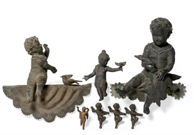 Lot 359 - A Set of Three Bronze Figures of Cherubs, in Renaissance style, each holding a swag, 10cm; A...