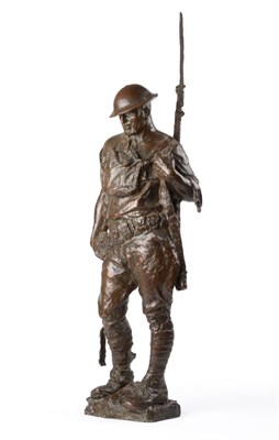 Lot 361 - After Allen G Newman: ''The Dough Boy'', A Bronze Figure of a Tommy wearing steel helmet,...