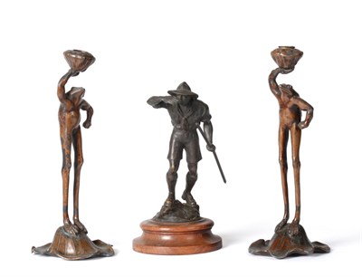 Lot 362 - English School (20th century): A Bronze Figure of a Scout, standing peering into the distance,...