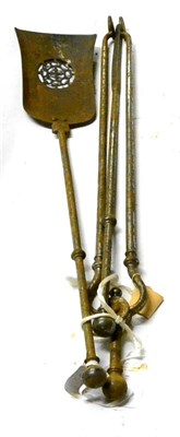 Lot 366 - A Set of Three Steel Fire Irons, 19th century, with knopped stems and pommel terminals,...