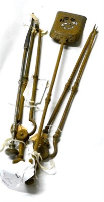 Lot 375 - A Pair of Steel Fire Irons, 19th century, with knopped stems and baluster terminals, comprising...