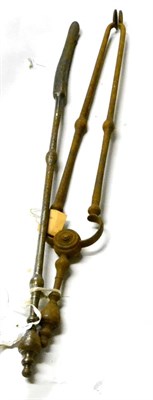 Lot 376 - A Pair of Steel Fire Irons, 19th century, with knopped stems and baluster handles, comprising tongs