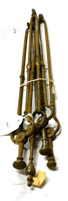 Lot 381 - Four Various Steel Fire Tongs, 19th century, with ball, baluster and vase finials, the longs 74cm