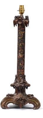 Lot 391 - A Bronze Mounted Lacquer Lamp Base, mid 19th century, with rocaille moulded collar over a...