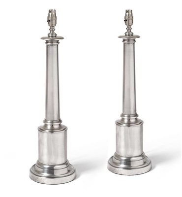 Lot 409 - A Pair of Silver Plated Table Lamps, of plain column form with a Doric capital, 58cm high (2)