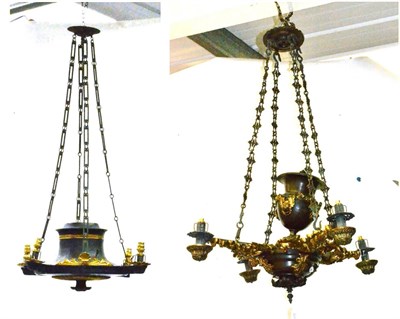 Lot 415 - A Regency Gilt and Patinated Bronze Colza Light, early 19th century, with four candle arms,...