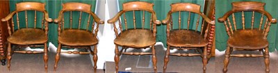 Lot 419 - A Set of Four Elm and Cherrywood Smoker's Bow Windsor Chairs; and One Other (5)