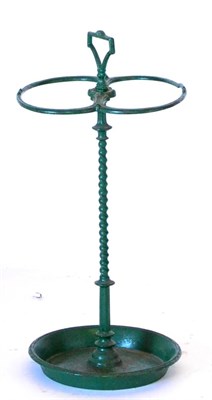 Lot 421 - A Green Painted Cast Iron Stick Stand, with carrying handle and spiral turned support, with...