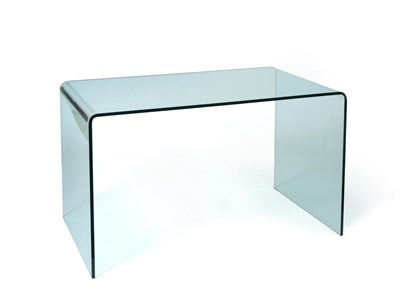 Lot 428 - A 20th Century Glass Table, formed in one piece to an inverted U shape, 127cm by 75cm by 77cm