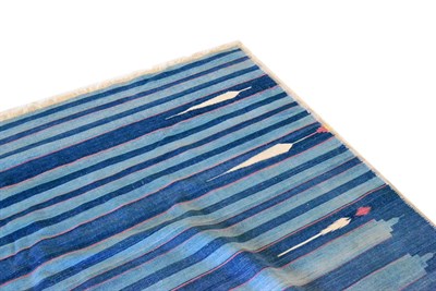 Lot 430 - Indian Dhurrie The field composed of narrow pale and mid indigo bands, 640cm by 230cm