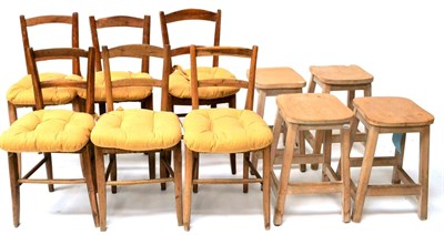 Lot 431 - Six Rush-Seated French Kitchen Chairs; and Four Modern Beechwood Stools (10)