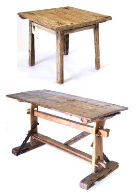 Lot 436 - A Rustic Elm Chinese Style Table, of plank construction with cleated ends and exposed joints,...